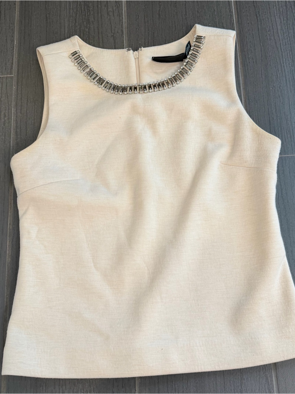 Cynthia Rowley Cream Sleeveless Embellished Neck Top